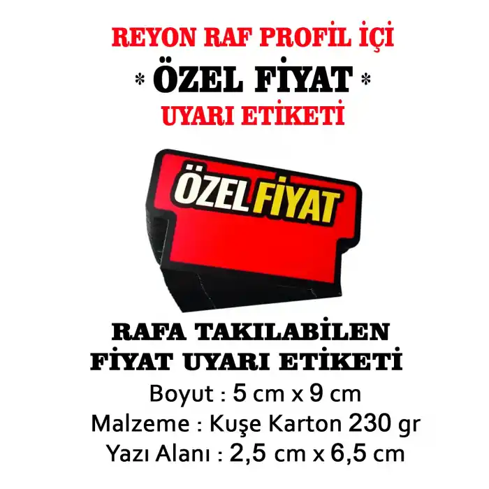 Market Raf Önü ÖZEL FİYAT Karton Fiyat Etiketi, 5 cm x 9 cm, Rafa Takılabilir 100 Adet