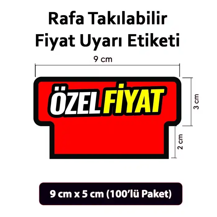 Market Raf Önü ÖZEL FİYAT Karton Fiyat Etiketi, 5 cm x 9 cm, Rafa Takılabilir 100 Adet