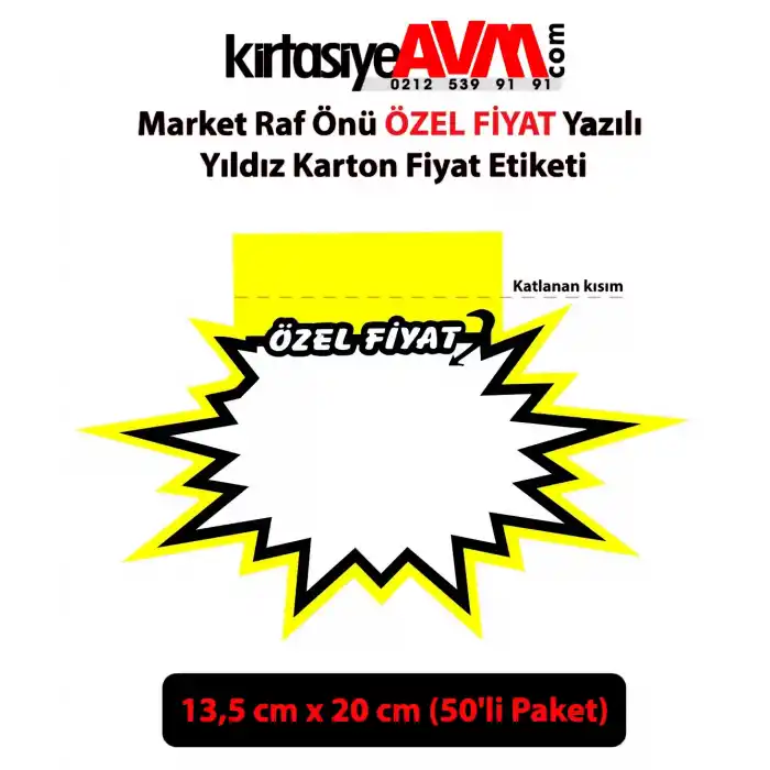 Market Raf Önü ÖZEL FİYAT Yazılı Yıldız Karton Market Fiyat Etiketi 13,5 cm x 20 cm (50li Paket)