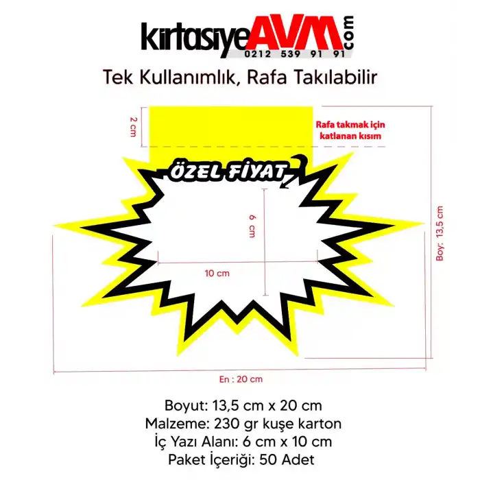 Market Raf Önü ÖZEL FİYAT Yazılı Yıldız Karton Market Fiyat Etiketi 13,5 cm x 20 cm (50li Paket)