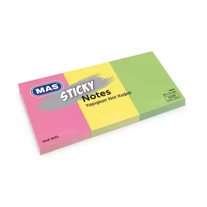 MAS 3651 NEON 3 RENK 35X51 YAPIŞKANLI NOT KAĞIDI