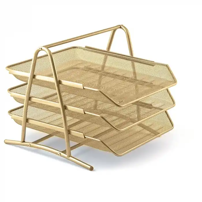 Mas 523 Metal File 3 Lü Evrak Rafı Gold