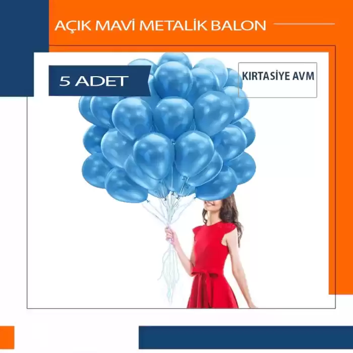 Metalik Açık Mavi Balon 5 Adet