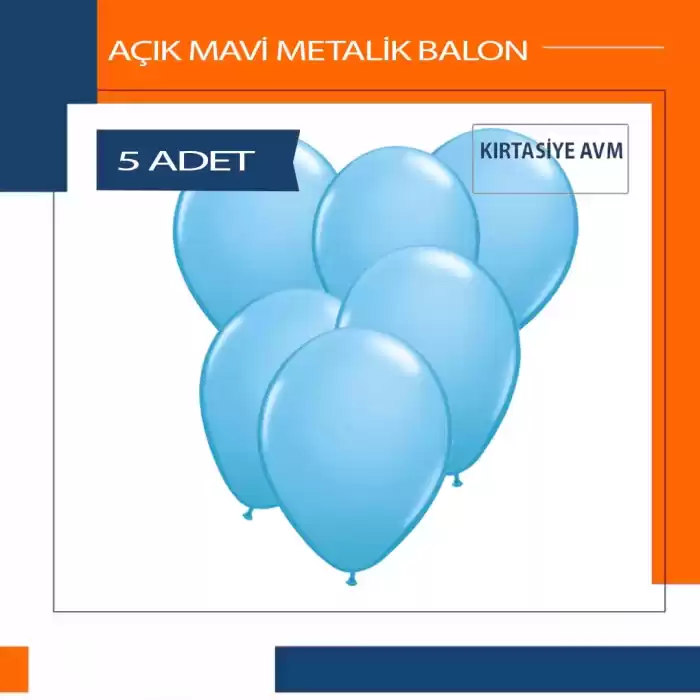 Metalik Açık Mavi Balon 5 Adet