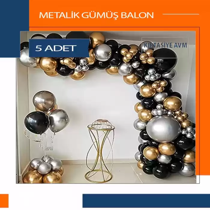 Metalik Gümüş Balon 5 Adet