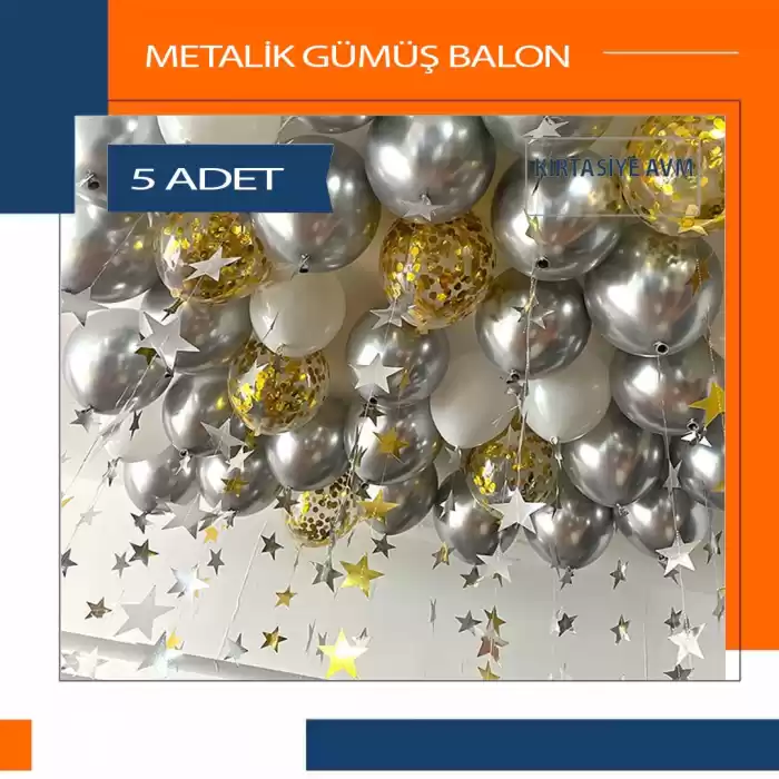 Metalik Gümüş Balon 5 Adet