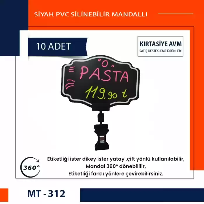 Mini Mandallı Siyah Pvc Fiyat Etiketleri Pvc Levha 8cmx12cm 10lu Pk.
