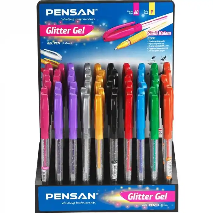 PENSAN GLITTER GEL KALEM SİMLİ 60 LI STAND 2228/S