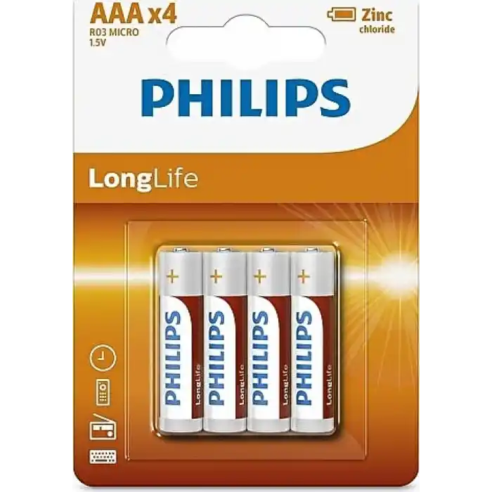 PHILIPS R03L4F/10 LONGLIFE ÇİNKO AAA İNCE PİL 4 LÜ