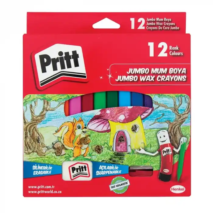 PRİTT 12 RENK JUMBO ÜÇGEN SİLİNEBİLİR PASTEL MUM BOYA 1655739