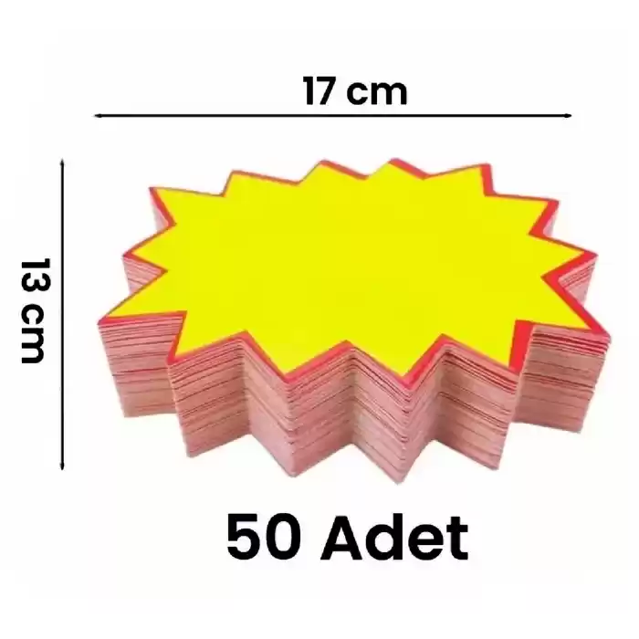 Sarı Yıldız Fiyat Etiketi 13×17 cm 50 Adet Mağaza,Bakkal ve Süpermarket Boş Yıldız Etiketi