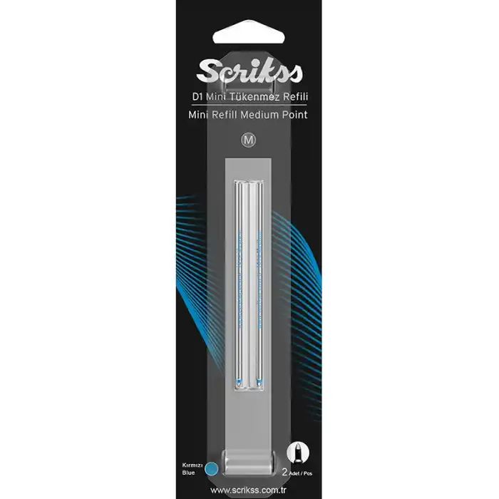 Scrikss D1 Tükenmez Kısa Refil Mavi 2 Li Blister