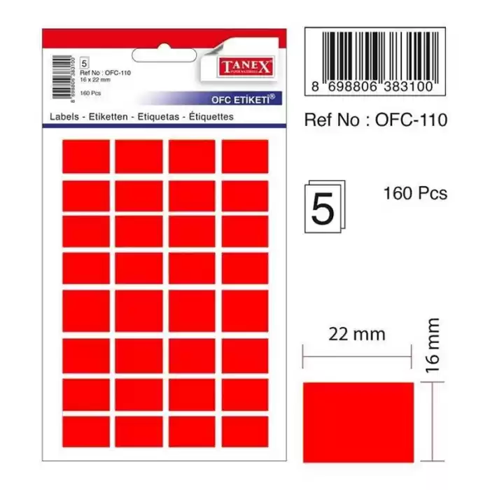 Tanex Ofc-110 Kırmızı 16x22 Mm Ofis Etiketi