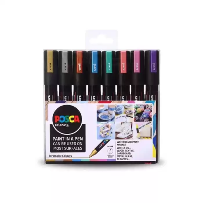 Uni-ball Posca 1.8-2.5 Su Bazlı Marker Metalik 8 Li Pc-5m/8c Mc Set