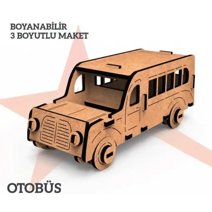 Yıldızlar Ahşap 3d Ahşap Boyanabilir Maket Araba Bym-02
