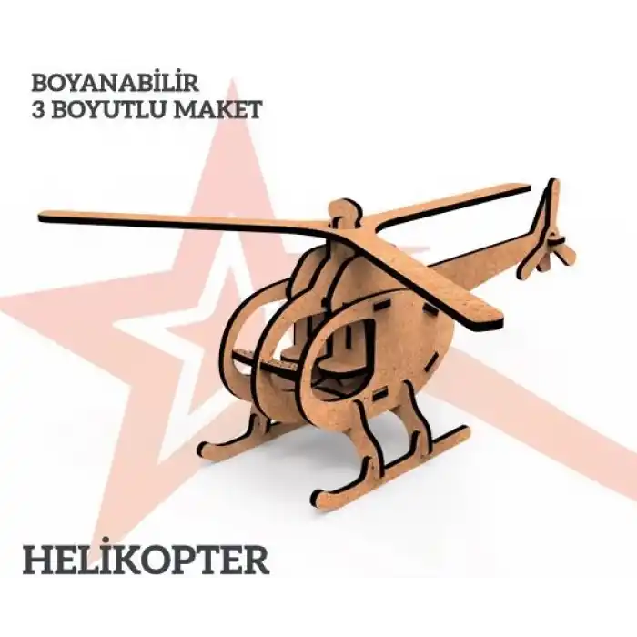 Yıldızlar Ahşap 3d Ahşap Boyanabilir Maket Helikopter Bym-08