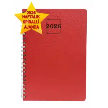 2026 Spiralli 20x28 Haftalık Çizgili Ajanda Thermo Deri KIRMIZI Renk