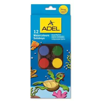 Adel 12 Renk Büyük Boy Sulu Boya 30mm.932001