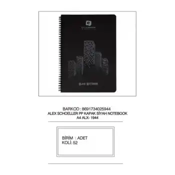ALEX A4 60 YP SPR PP KAPAK SİYAH DEFTER ALX-1944