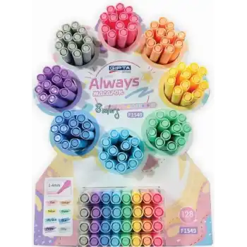 GIPTA ALWAYS FOSFORLU KALEM 8 RENK 128 Lİ STAND F1549