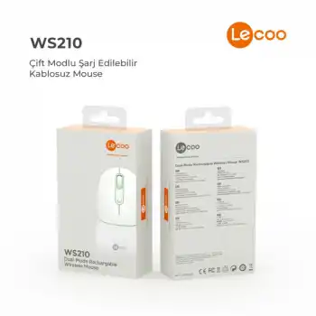 LECOO WS210 BEYAZ BLUETOOTH & 2.4G WİFİ WİRELESS CHARGİNG MOUSE