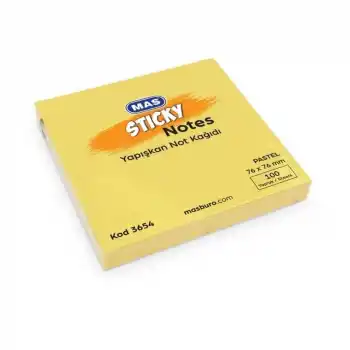 Mas 3654 Postit Pastel Sarı 76x76 100 Yp Yapışkanlı Not Kağıdı