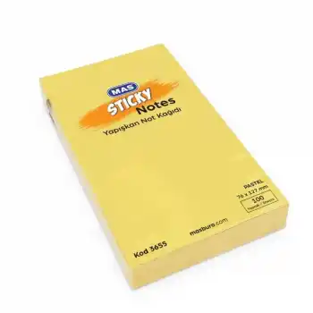 MAS 3655 PASTEL SARI 76X127 100 YP YAPIŞKANLI NOT KAĞIDI