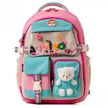 MILEO 2802 TEDDY OKUL ÇANTASI PEMBE TURKUAZ