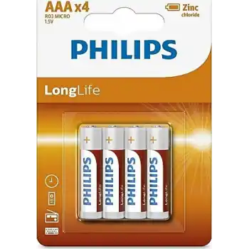 PHILIPS R03L4F/10 LONGLIFE ÇİNKO AAA İNCE PİL 4 LÜ