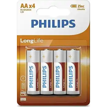 PHILIPS R6L4F/10 LONGLIFE ÇİNKO AA KALEM PİL 4 LÜ