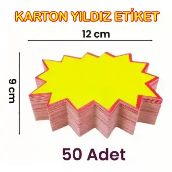 Sarı Yıldız Karton Fiyat Etiketi 9x12 cm 50 adet Mağaza Bakkal ve Süpermarket Boş Yıldız Etiketi