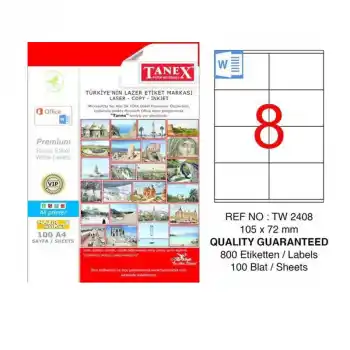 Tanex 105x72 Laser Etiket Tw-2408