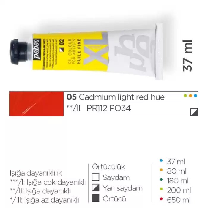 Pebeo 937/05 Cadmium Light Red Yağlı Boya Huıle Fıne Xl 37 Ml.