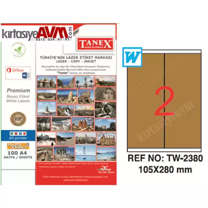 TANEX TW-2380 105x280 mm KRAFT RENKLİ LASER ETİKET