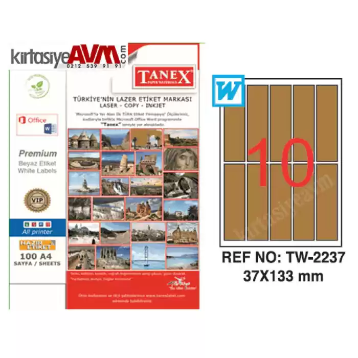 TANEX TW-2237 37x133 mm KRAFT RENKLİ LASER ETİKET