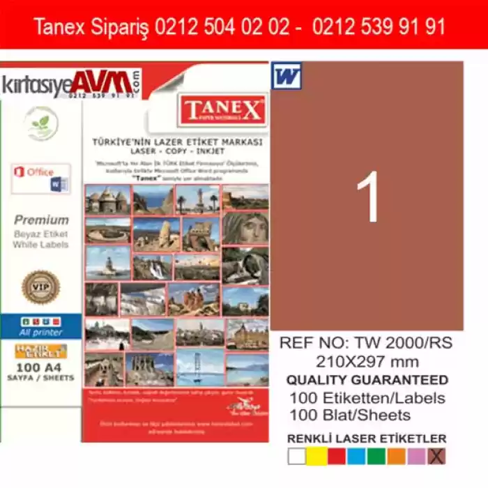 TANEX TW-2012 63,5x72 mm KRAFT RENKLİ LASER ETİKET