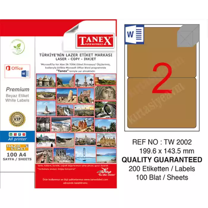 TANEX TW-2002 199,6x143,5 mm KRAFT RENKLİ LASER ETİKET