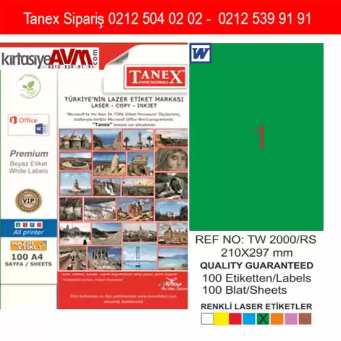 TANEX TW-2525 52,5x148,5 mm YEŞİL LASER ETİKET