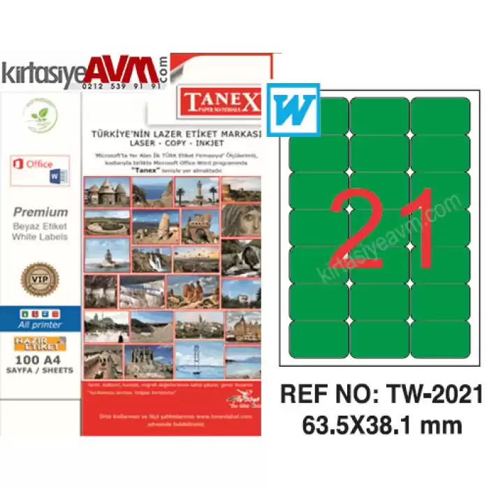 TANEX TW-2021 63,5x38,1 mm YEŞİL LASER ETİKET