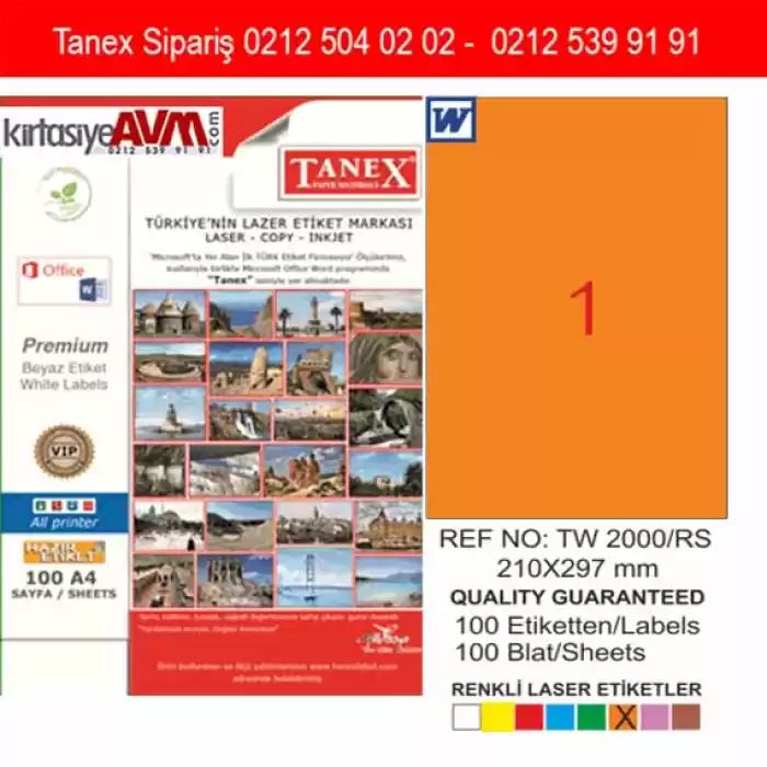 TANEX TW-2533 64,6 x 33,8 mm TURUNCU LASER ETİKET