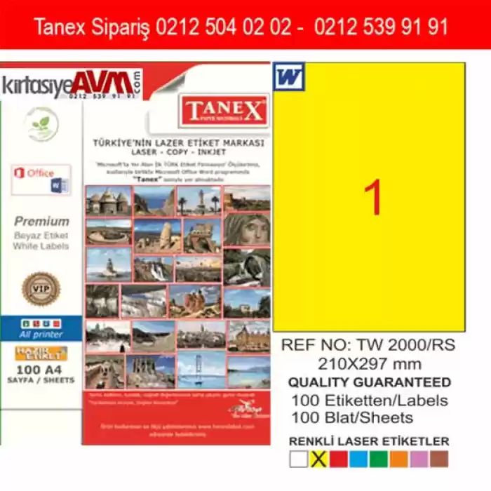 TANEX TW-2504 98x149 mm SARI LASER ETİKET 100 LÜ PK.