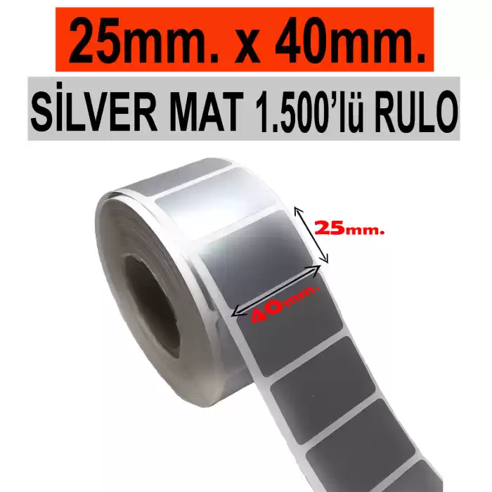 Silver Mat Gümüş Demirbaş Etiketi 25mm. x 40mm. 1.500lü Rulo