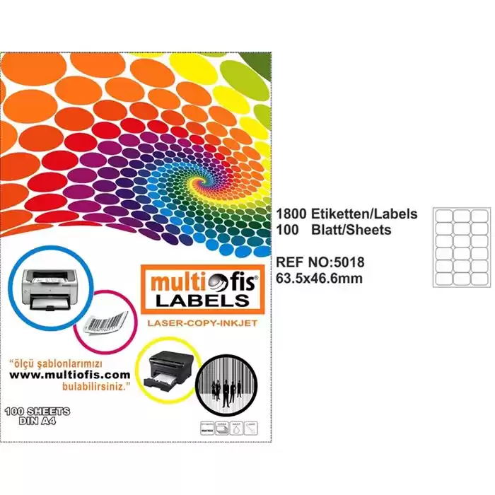 Multiofis 63,5x46,6 Mm Laser Etiket 5018