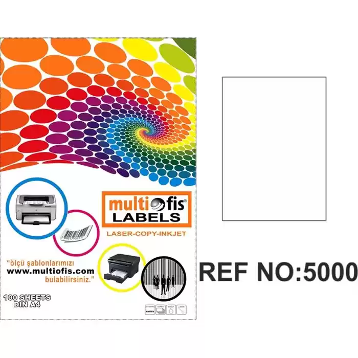 Multiofis 210x297 Mm Laser Etiket 5000 100 Tabaka