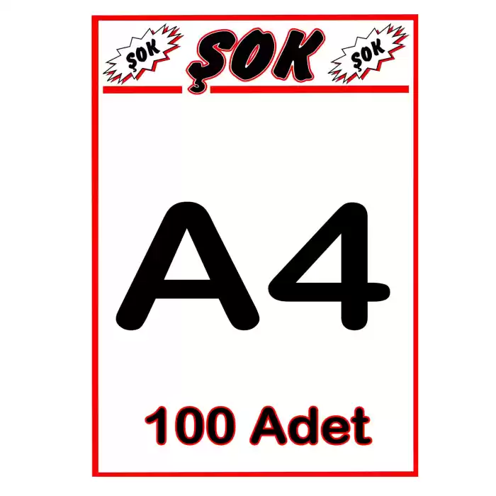 Market A4 Ebatında Kuşe Kağıda Baskılı Şok Afişi 100 lü Pk.