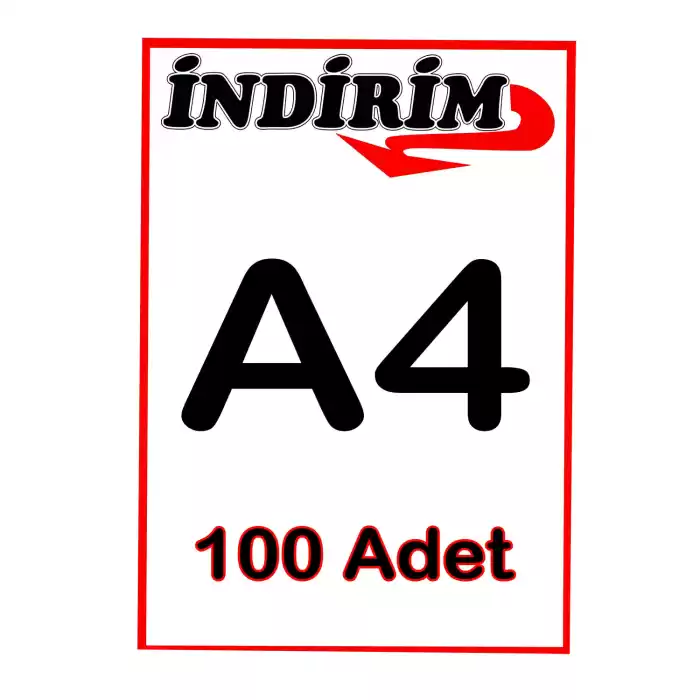 Market A4 Ebatında Kuşe Kağıda Baskılı İndirim Afişi 100 lü Pk.