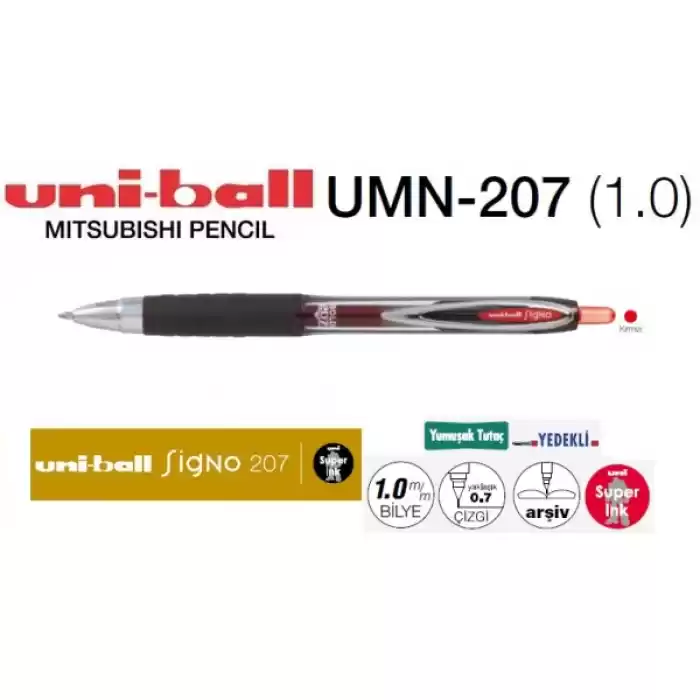 Uni-ball Umn-207 (1.0) Kırmızı Jel Kalem