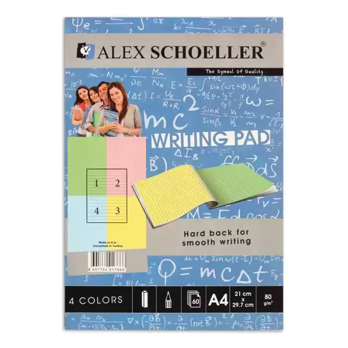 Alex Schoeller A4 60 Lı Çizgili Renkli Bloknot 887