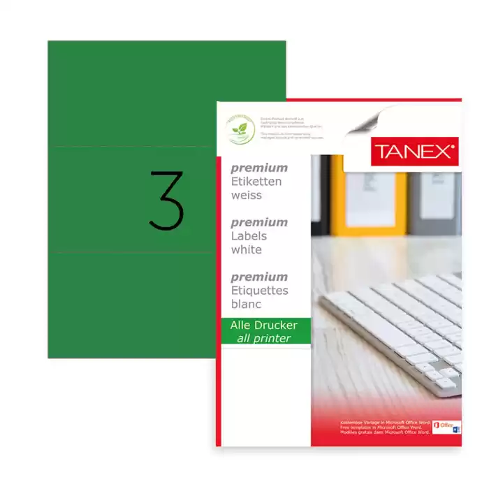 Tanex Tw-2003 Yeşil Renk Laser Etiket 210x99mm.100 Syf/300Ad./Pk.