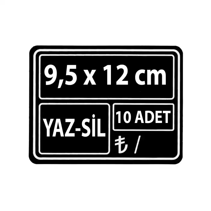Pvc Yazılıp Silinebilen Siyah Fiyat Etiketi Büyük Kare 9,5x12cm 10 Adet